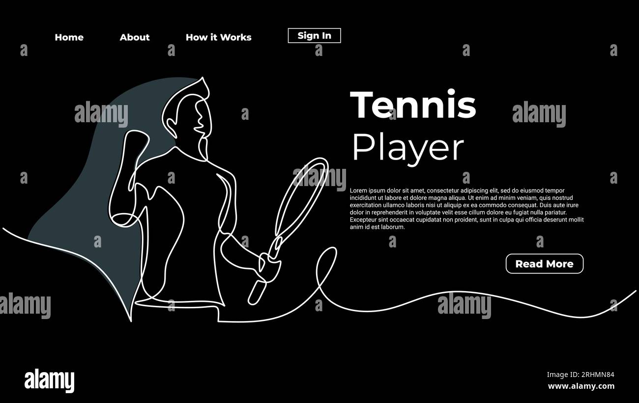 Joueur de tennis de dessin de ligne continue, jeu de sport de concept gagnant. Célébration de l'athlète un art dessiné à la main unique Modèle de page d'accueil Web. Illustration de Vecteur