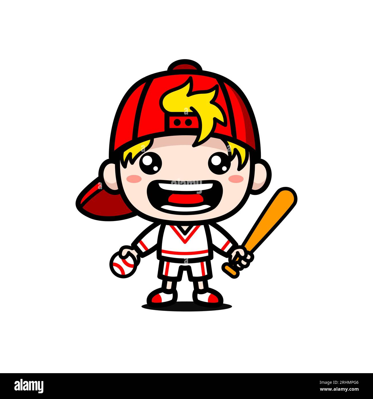 Mignon joueur de baseball Cartoon avec balle et chauve-souris Illustration de Vecteur