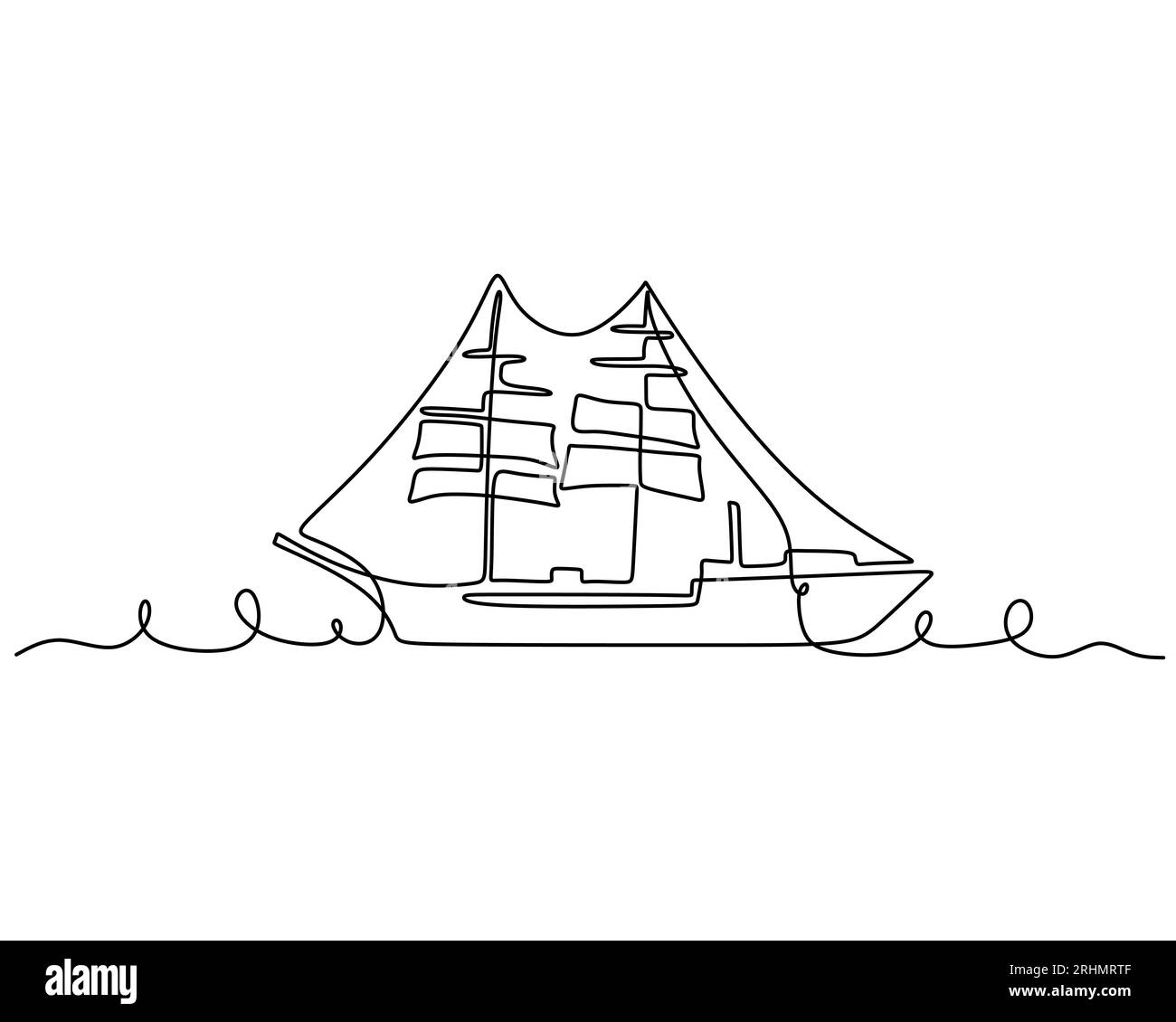 Une seule ligne continue de voilier classique. Transport classique isolé sur fond blanc. Illustration de Vecteur