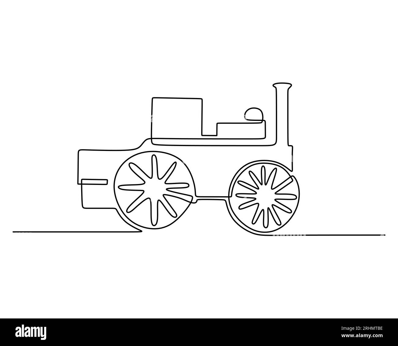Une seule ligne continue de tête de train de vapeur. Transport classique isolé sur fond blanc. Illustration de Vecteur