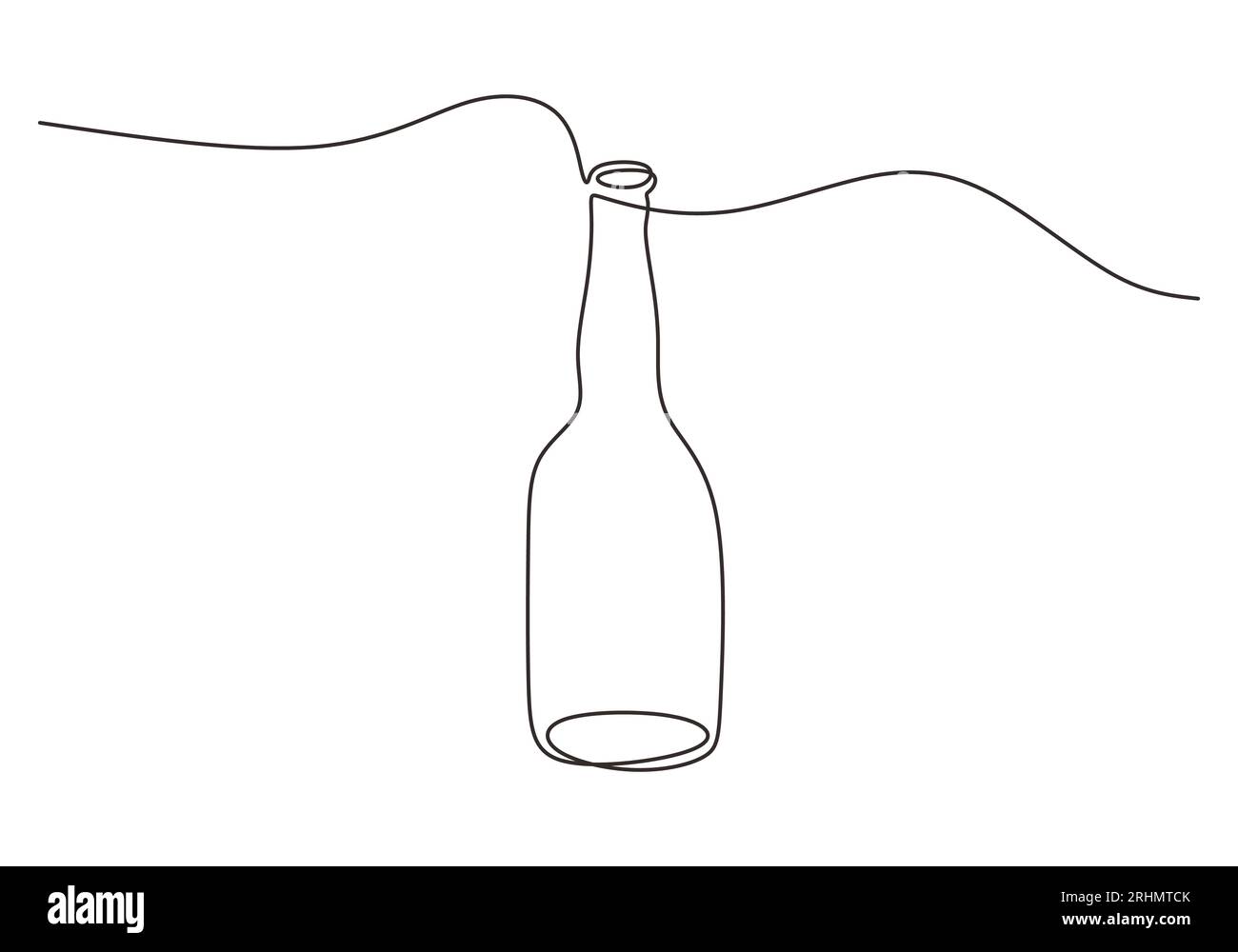 Une seule ligne continue d'eau minérale en verre de bouteille isolée sur fond blanc. Illustration de Vecteur