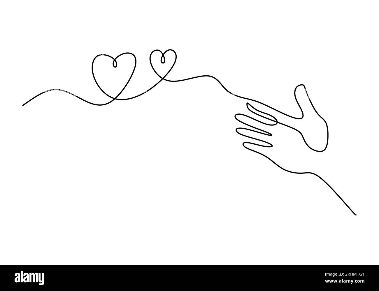 Une seule ligne continue de la main donnent l'amour isolé sur fond blanc. Illustration de Vecteur