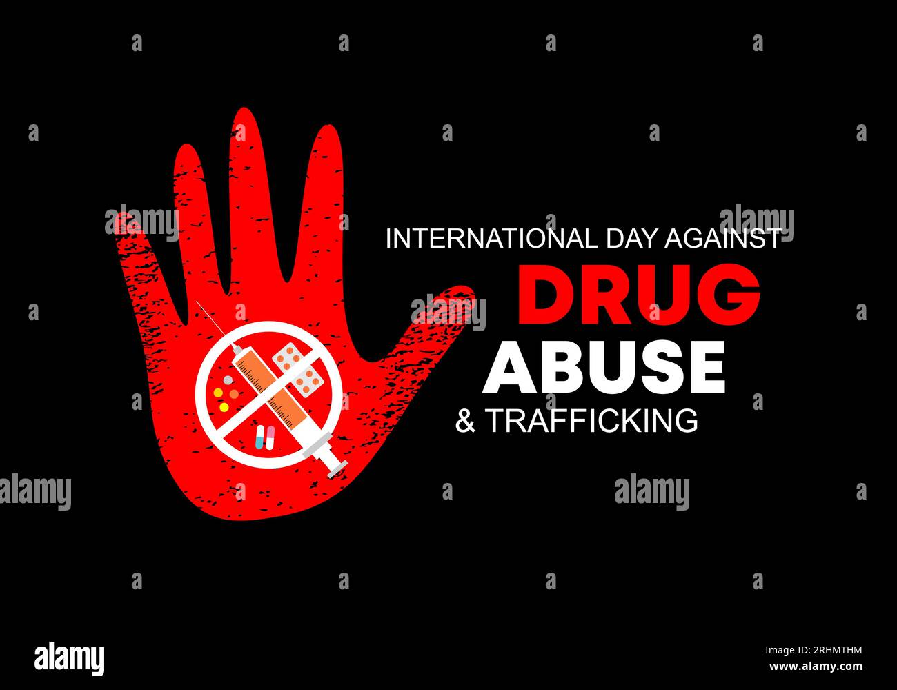 Affiche de fond ou bannière pour la Journée internationale contre l'abus des drogues isolé sur fond noir. Illustration de Vecteur