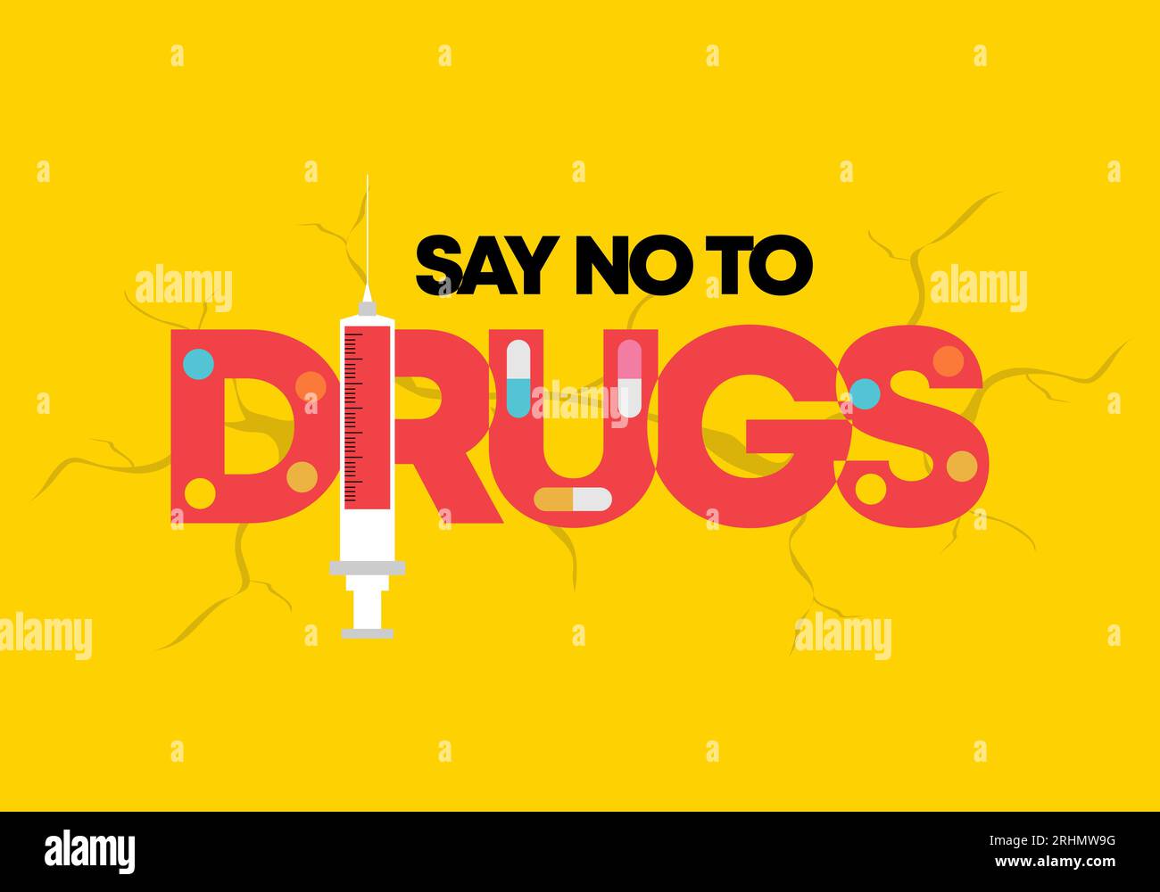 Affiche ou bannière de fond pour la Journée internationale contre l'abus des drogues isolé sur fond jaune. Illustration de Vecteur