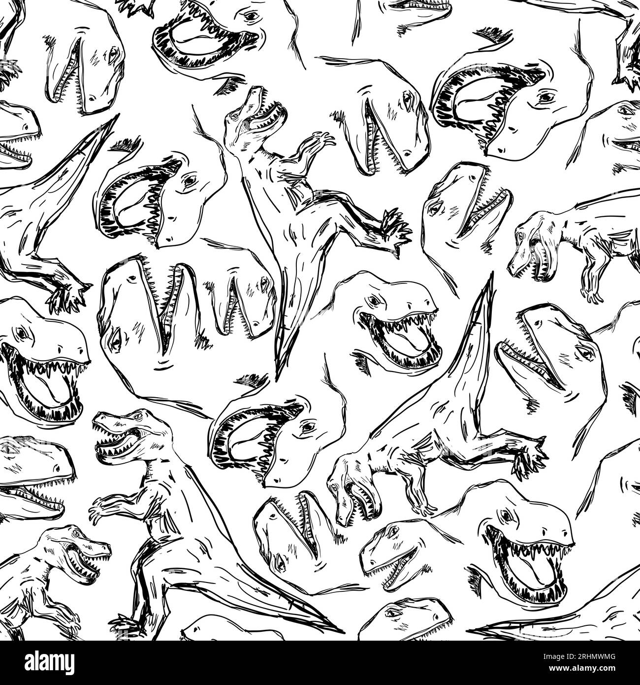 Modèle sans couture de dinosaures mignons dans le style monochrome isolé sur fond blanc. Illustration de Vecteur