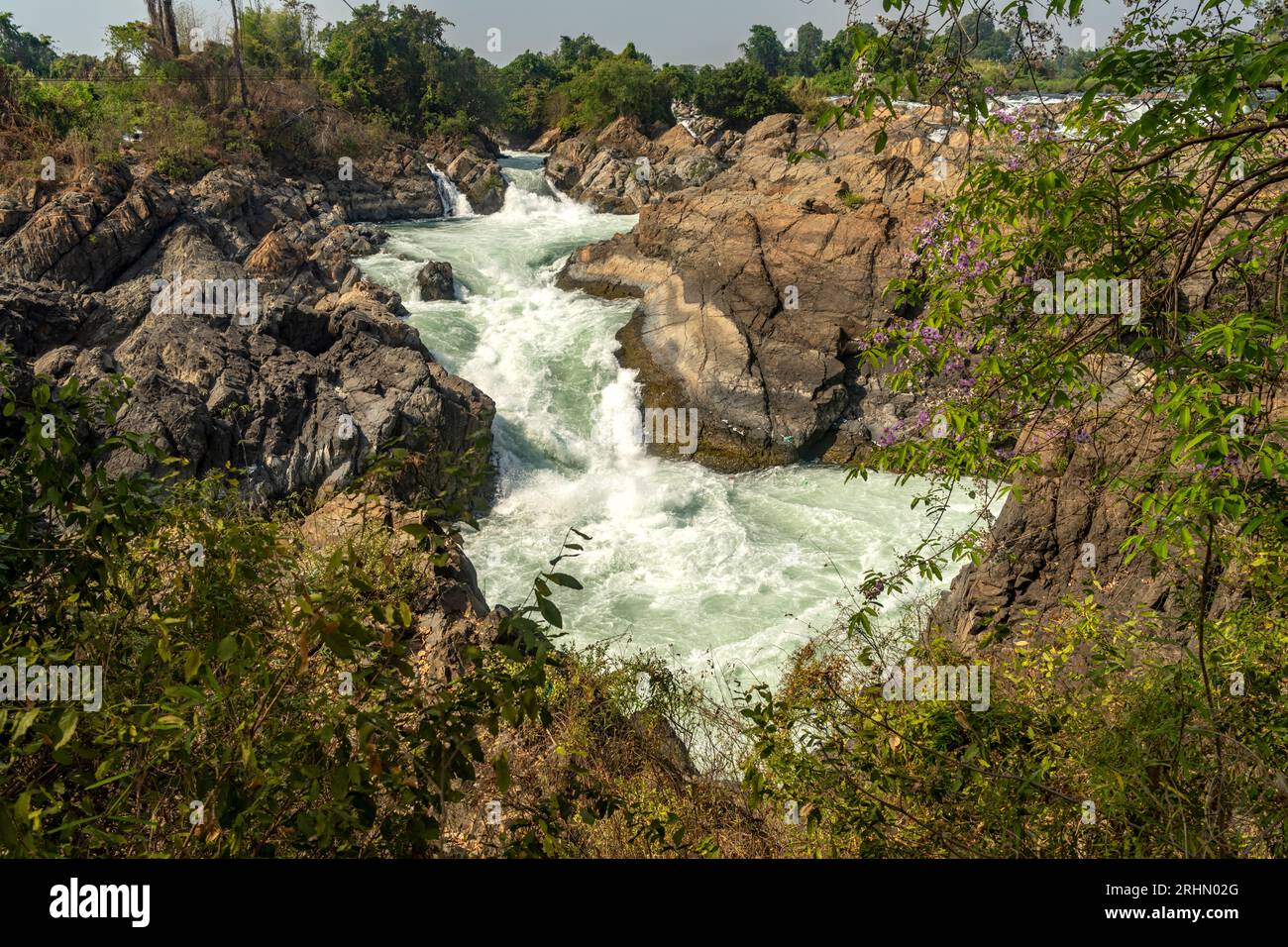 Li Phi Somphamit Wasserfall am Mekong, si Phan Don, Provinz Champasak, Laos, Asien | Li Phi Somphamit Cascades au Mékong, si Phan Don, C Banque D'Images