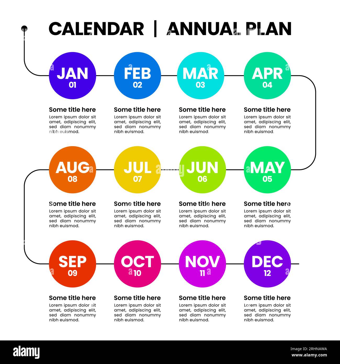 Modèle infographique avec 12 options ou étapes. Calendrier. Peut être utilisé pour la mise en page de flux de travail, diagramme, bannière, webdesign. Illustration vectorielle Illustration de Vecteur