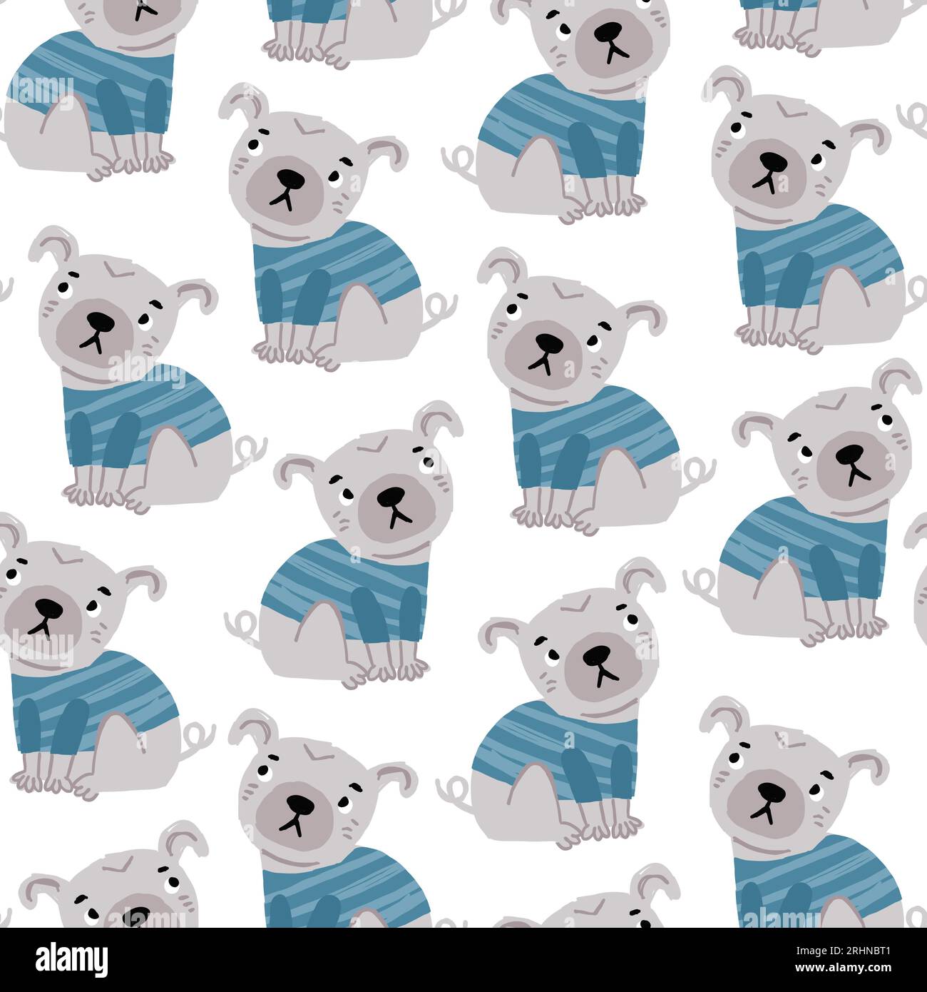Vector Seamless modèle avec des petits mignons portant un tshirt bleu. Parfait pour le modèle d'enfants pour les garçons. Simple motif de chiot mignon chiot dans le style dessiné à la main. Illustration vectorielle Illustration de Vecteur