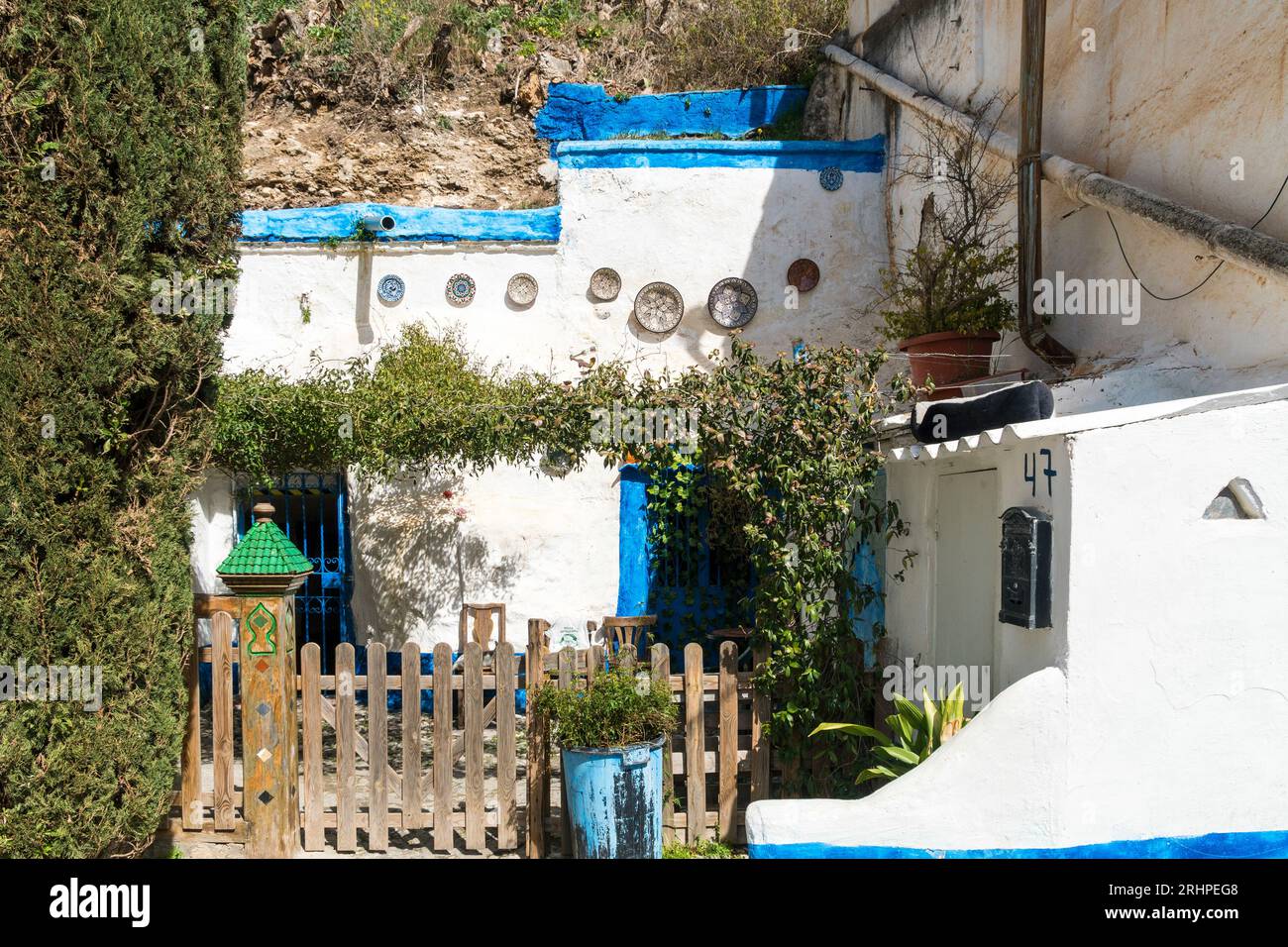 Espagne, Andalousie, Grenade, Sacromonte, maison typique blanchie à la chaux Banque D'Images