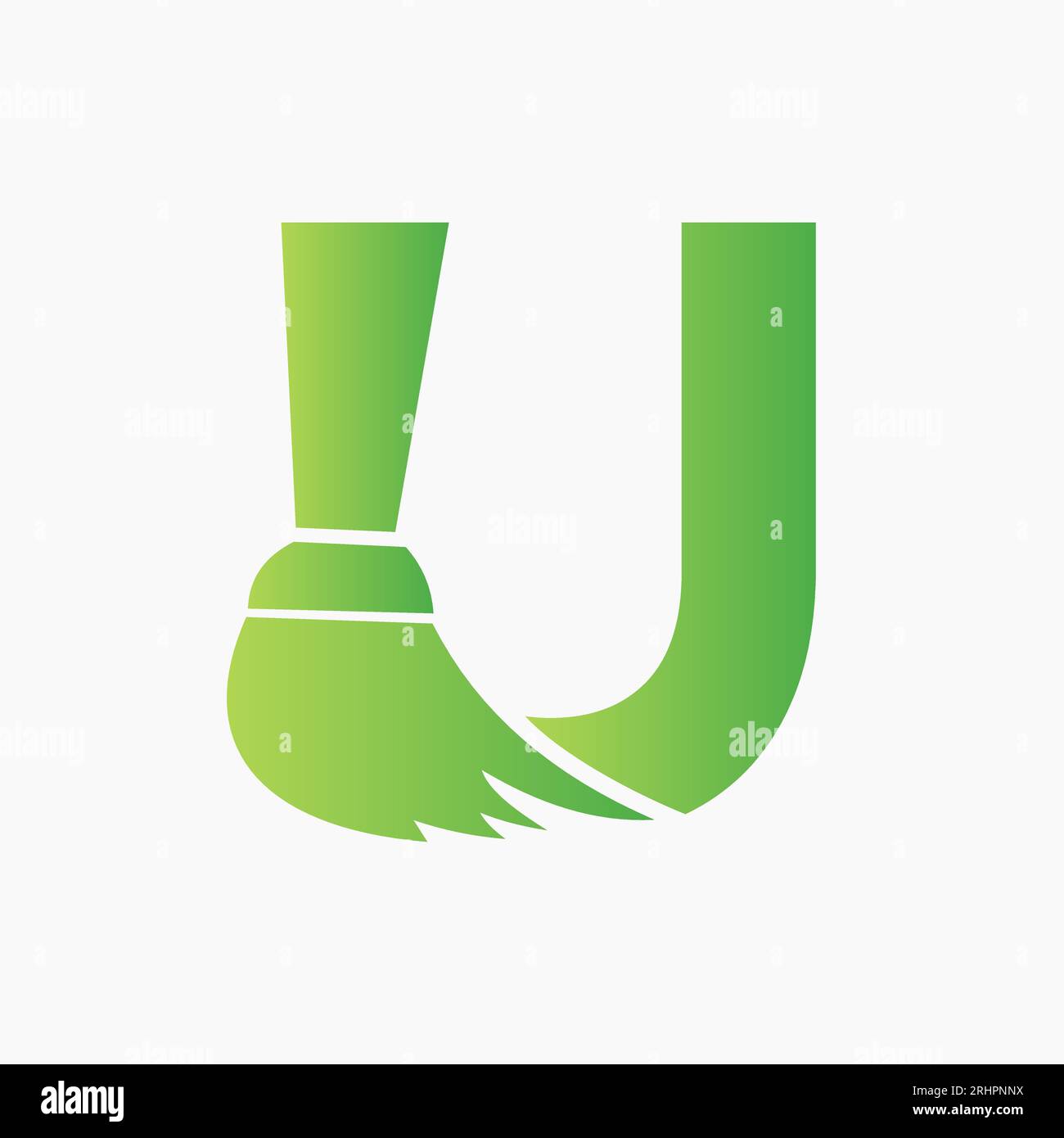 Concept de logo de nettoyage de maison de lettre U avec icône de brosse propre. Symbole de service de femme de ménage Illustration de Vecteur