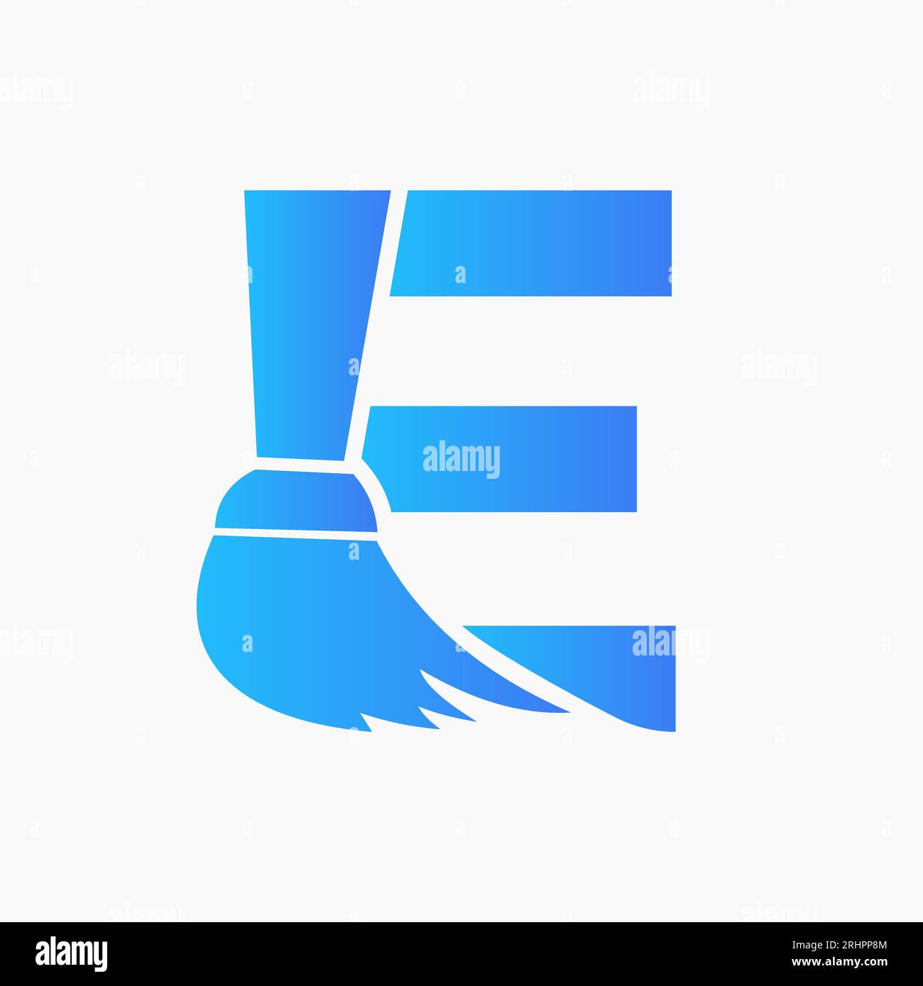 Concept de logo de nettoyage de maison lettre E avec icône de brosse propre. Symbole de service de femme de ménage Illustration de Vecteur