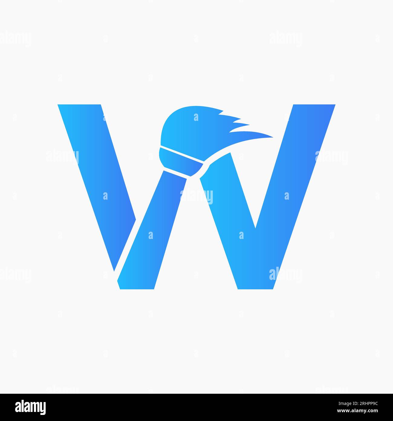Concept de logo de nettoyage de maison lettre W avec icône de brosse propre. Symbole de service de femme de ménage Illustration de Vecteur