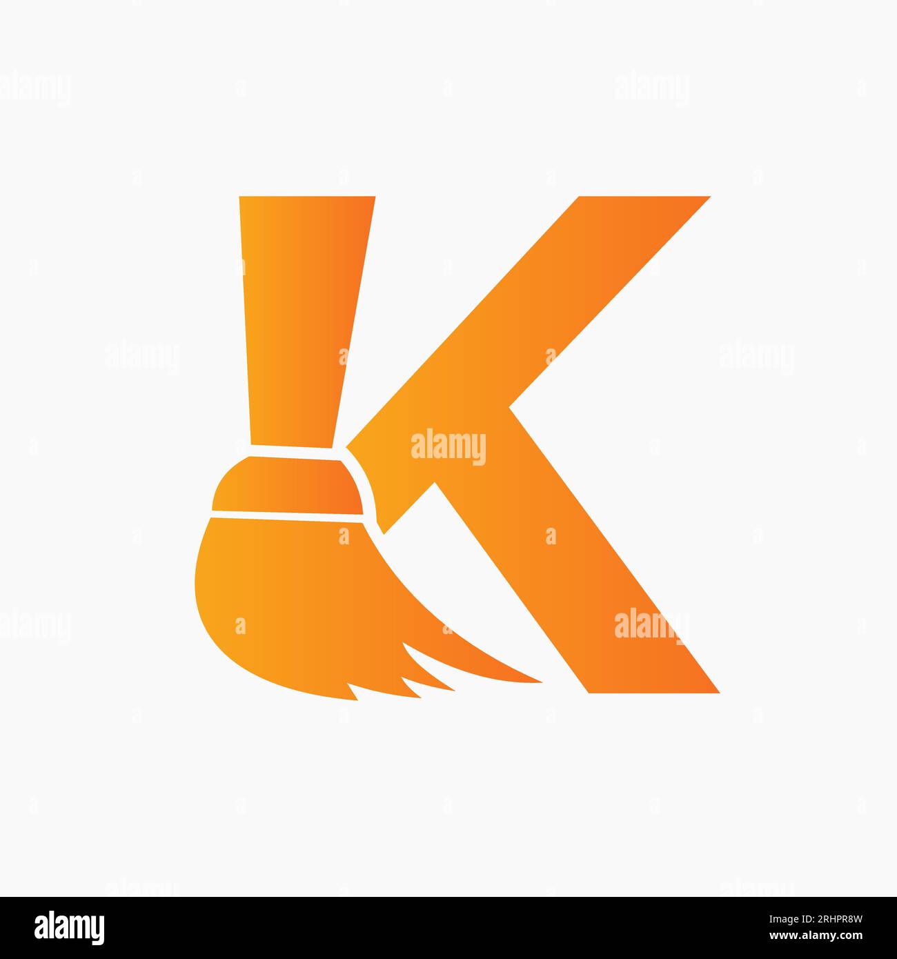 Concept de logo de nettoyage de maison de lettre K avec icône de brosse propre. Symbole de service de femme de ménage Illustration de Vecteur