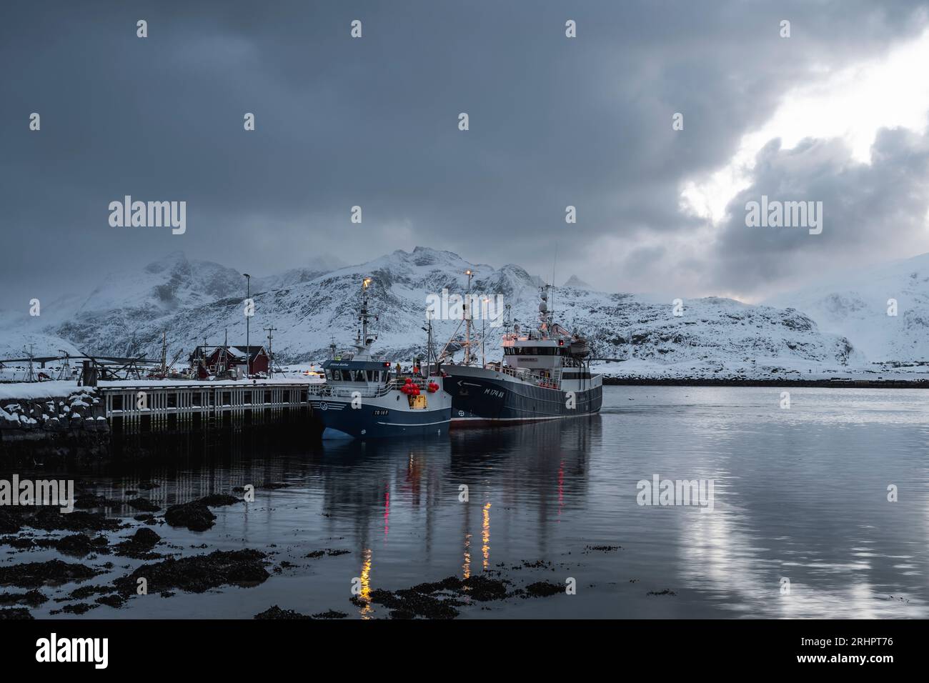 port, Ramberg, Lofoten, Norvège, hiver Banque D'Images