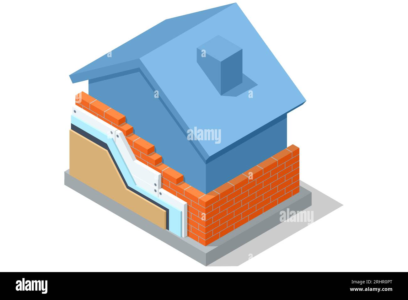 Mur isométrique de briques d'isolation thermique externe. Efficacité énergétique des maisons. Améliorez l’efficacité énergétique de votre maison, économisez sur les coûts énergétiques, investissez Illustration de Vecteur