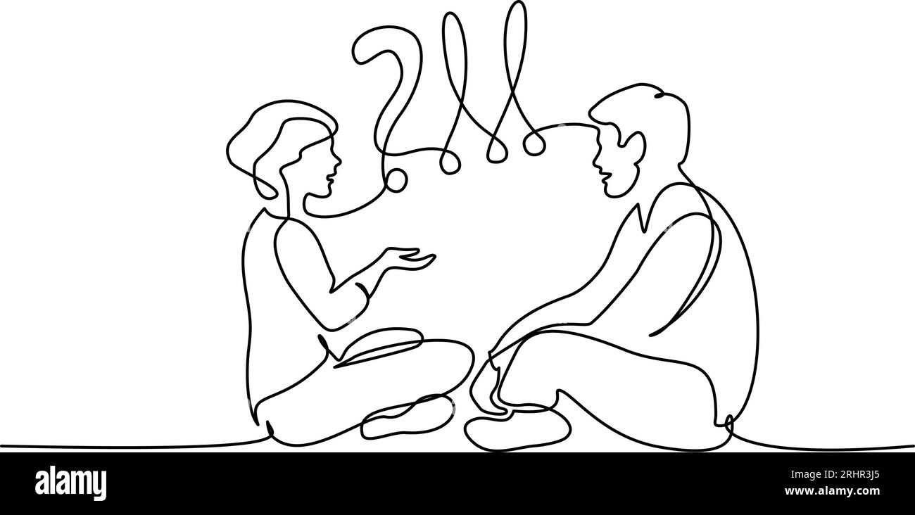 Femme et homme assis ensemble et parlant. Illustration de Vecteur