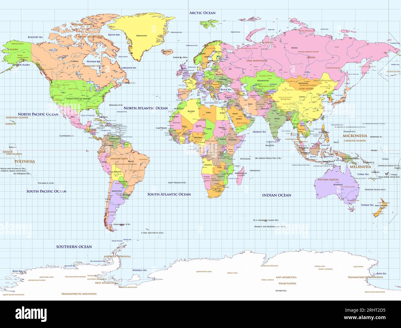 Carte du monde politique projection stéréographique de Gall Illustration de Vecteur