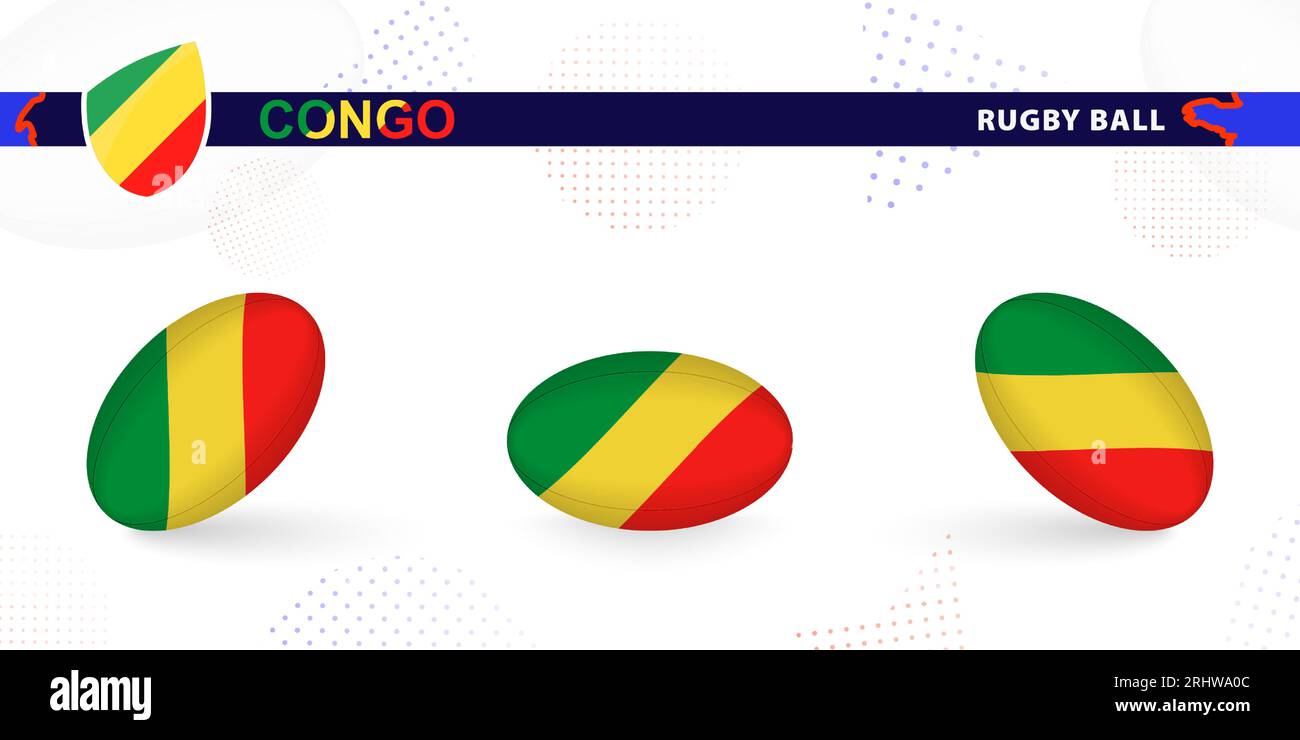 Ballon de rugby mis avec le drapeau du Congo dans différents angles sur fond abstrait. Collection de vecteurs de rugby. Illustration de Vecteur