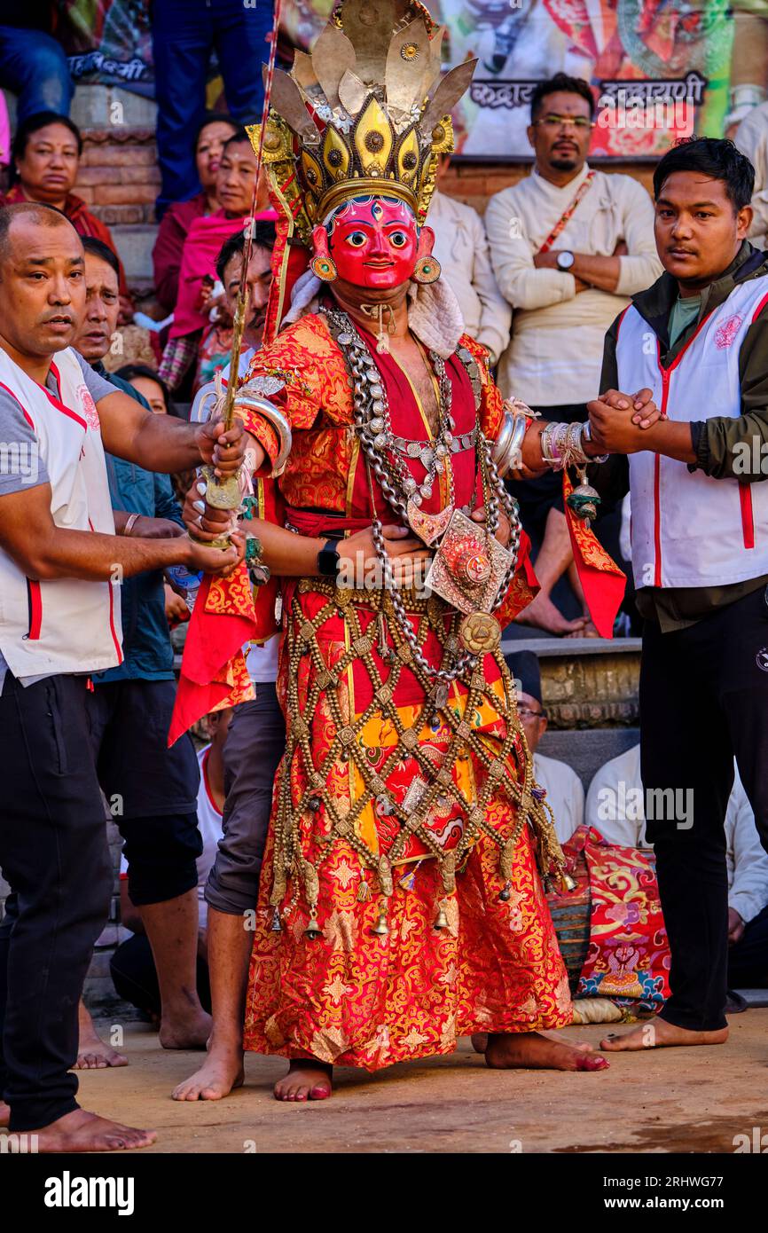 Népal, vallée de Katmandou, Katmandou, Durbar Square, fête religieuse avec danse masquée Banque D'Images