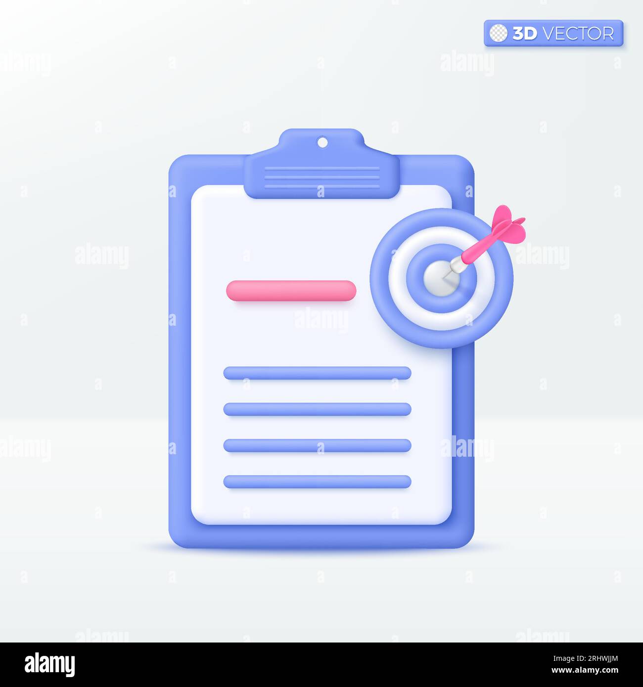 Cible d'affectation et icône du presse-papiers. DART, liste de contrôle de productivité. Objectif, gestion des tâches, liste des tâches. Concept de plan de projet de travail. iso vectoriel 3D. Illustration de Vecteur