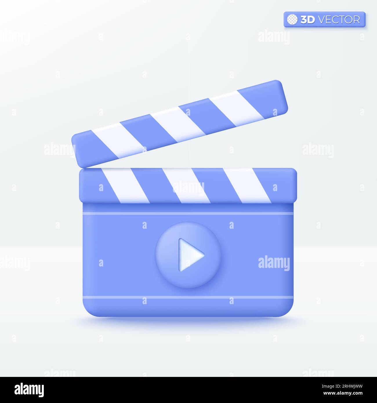 Symbole de l'icône du tableau de claquement de film 3D. ardoise de film avec bouton de lecture. Multimédia, médias en ligne, Industrie cinématographique, réalisation cinématographique et concept de production vidéo. 3D vec Illustration de Vecteur
