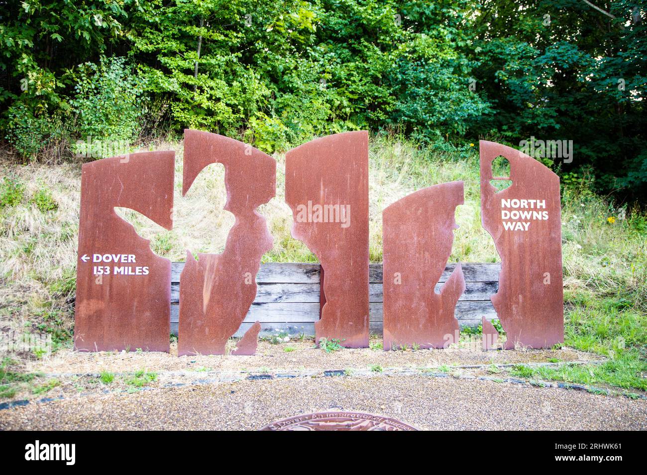 Panneau au début de la North Downs Way à Farnham, Surrey, Angleterre Banque D'Images