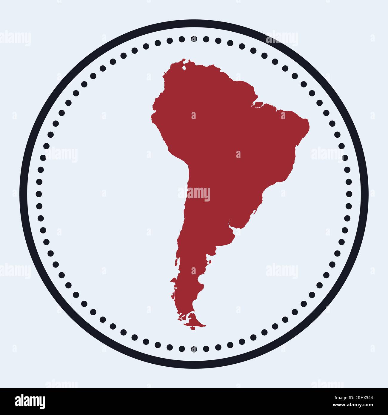 Timbre rond d'Amérique du Sud. Logo rond avec carte du continent et titre. Écusson minimaliste élégant de l'Amérique du Sud avec carte. Illustration vectorielle. Illustration de Vecteur