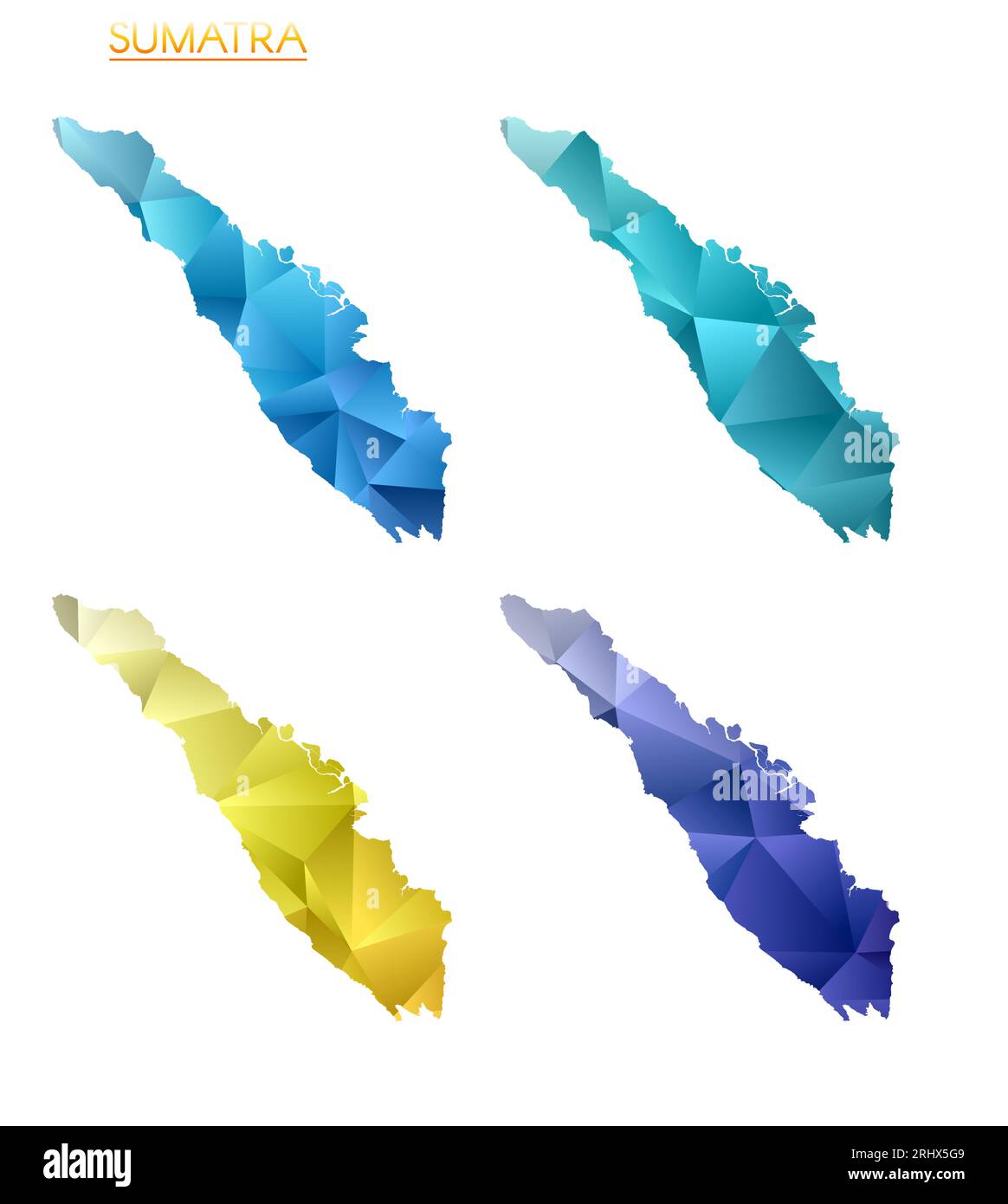 Ensemble de cartes polygonales vectorielles de Sumatra. Carte en dégradé lumineux de l'île dans le style poly bas. Illustration de Vecteur