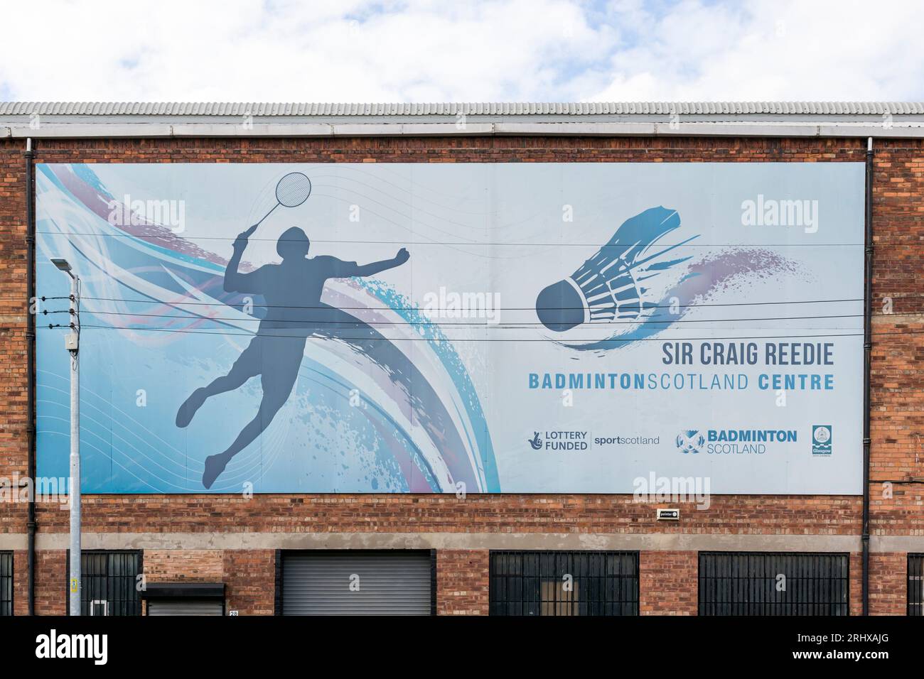 Sir Craig Reedie Badminton Scotland Centre signe, Glasgow, Écosse, Royaume-Uni, Europe Banque D'Images