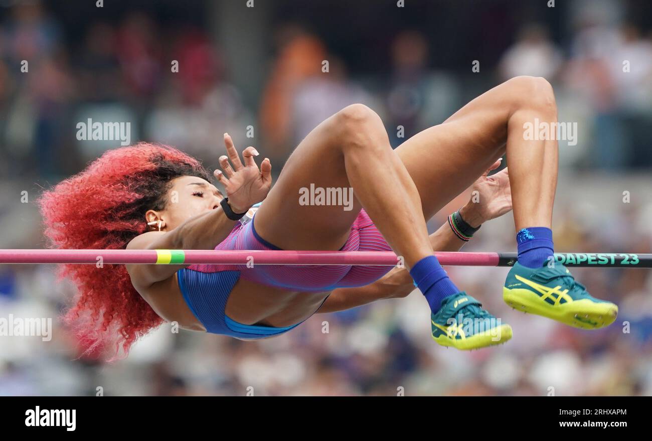 Budapest, Hongrie. 19 août 2023. Athlétisme : Championnats du monde, heptathlon, femmes, saut en hauteur, au National Athletics Center. Taliyah Brooks (USA) en action. Crédit : Marcus Brandt/dpa/Alamy Live News Banque D'Images