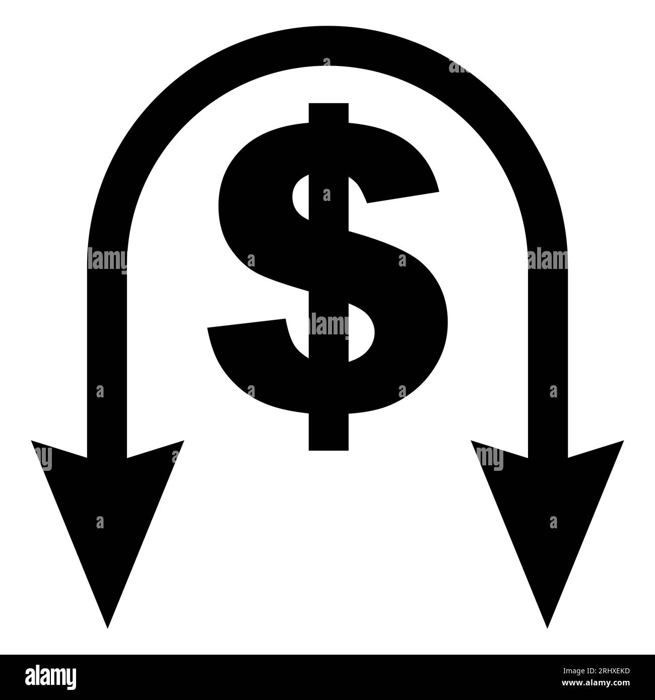 Icône crise monétaire effondrement du taux de change du dollar flèche vers le bas Illustration de Vecteur