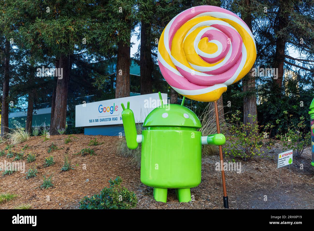 MOUNTAIN VIEW, CALIFORNIE, USA - 17 AOÛT 2023 : le Google Android vu au siège de Google. Banque D'Images