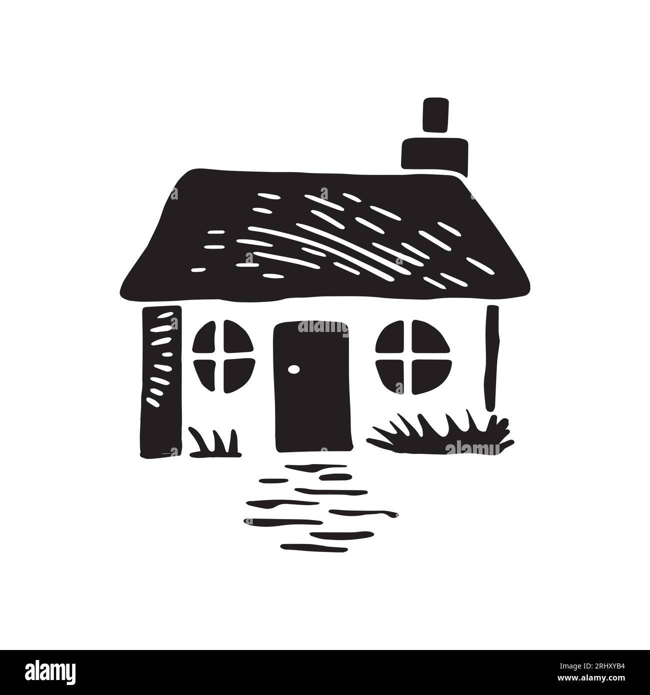 Illustration d'impression de bloc de cabane de plage fantaisiste pour le concept de voyage tropical. Vector maison côtière stylisée pour les vacances. Illustration de Vecteur