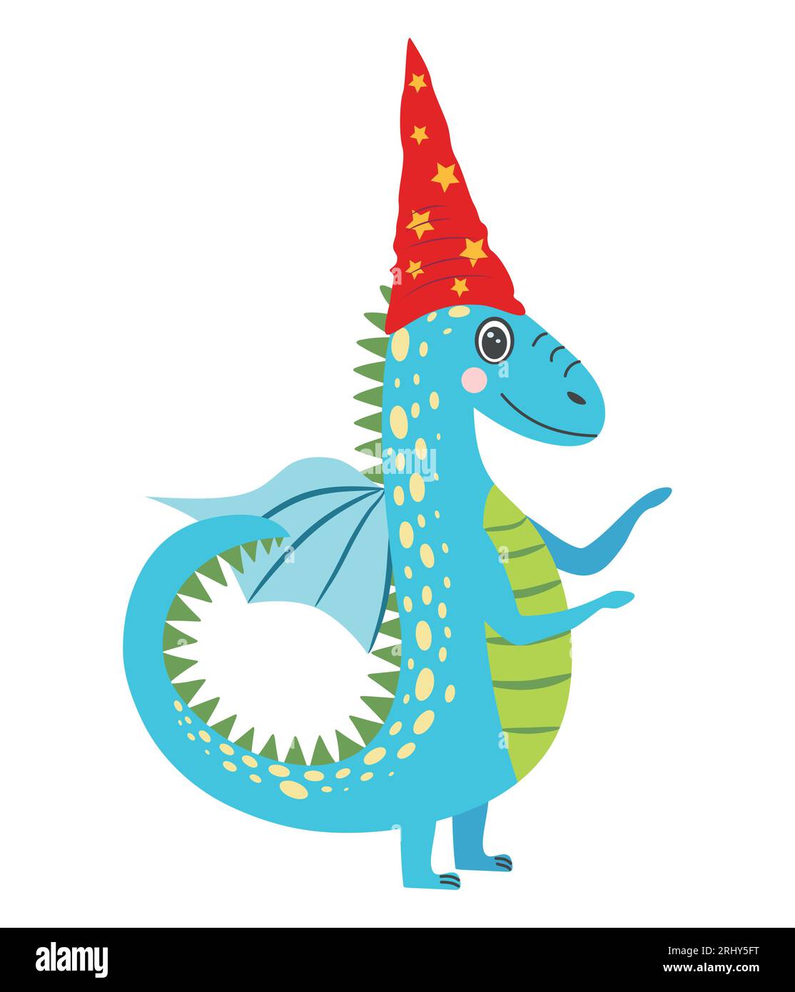 Mignon dragon de noël dans le chapeau de père noël. Année du Dragon 2024, calendrier chinois. Illustration de Vecteur