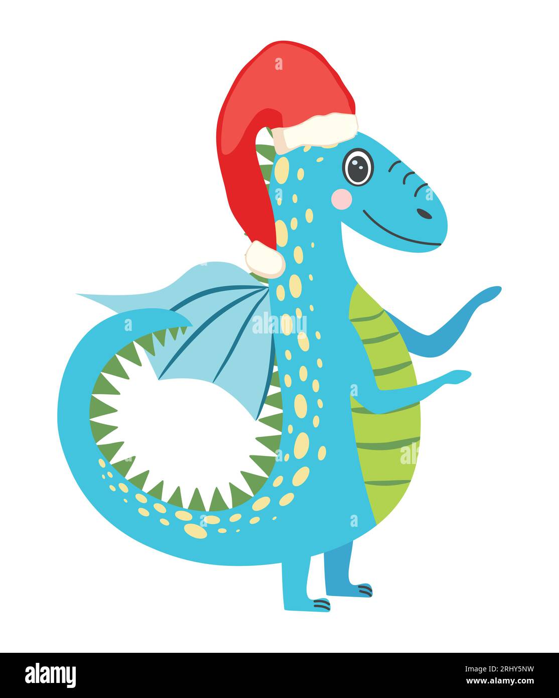Mignon dragon de noël dans le chapeau de père noël. Année du Dragon 2024, calendrier chinois. Illustration de Vecteur