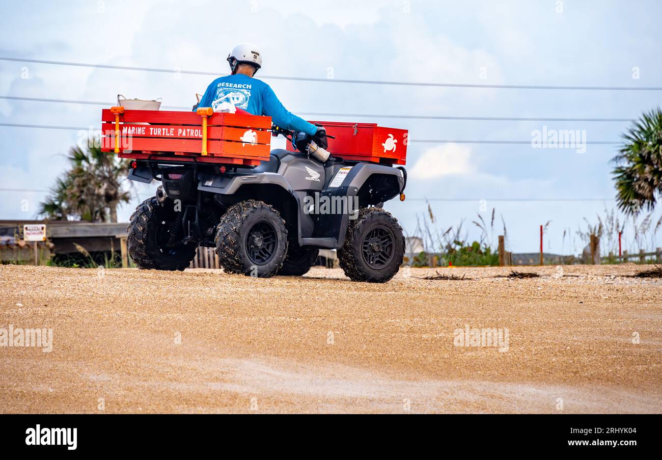 Marine Turtle Patrol effectue une visite volontaire des nids de tortues de mer à South Ponte Vedra Beach, Floride, pour la réserve de recherche GTM. (ÉTATS-UNIS) Banque D'Images