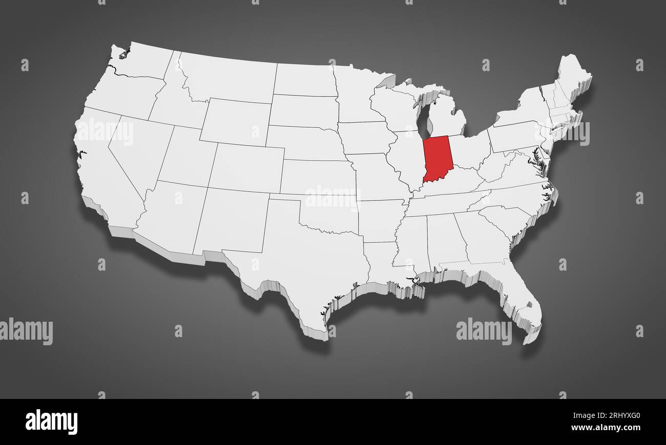 Indiana State mis en évidence sur la carte 3D des États-Unis d'Amérique. Illustration 3D. Banque D'Images