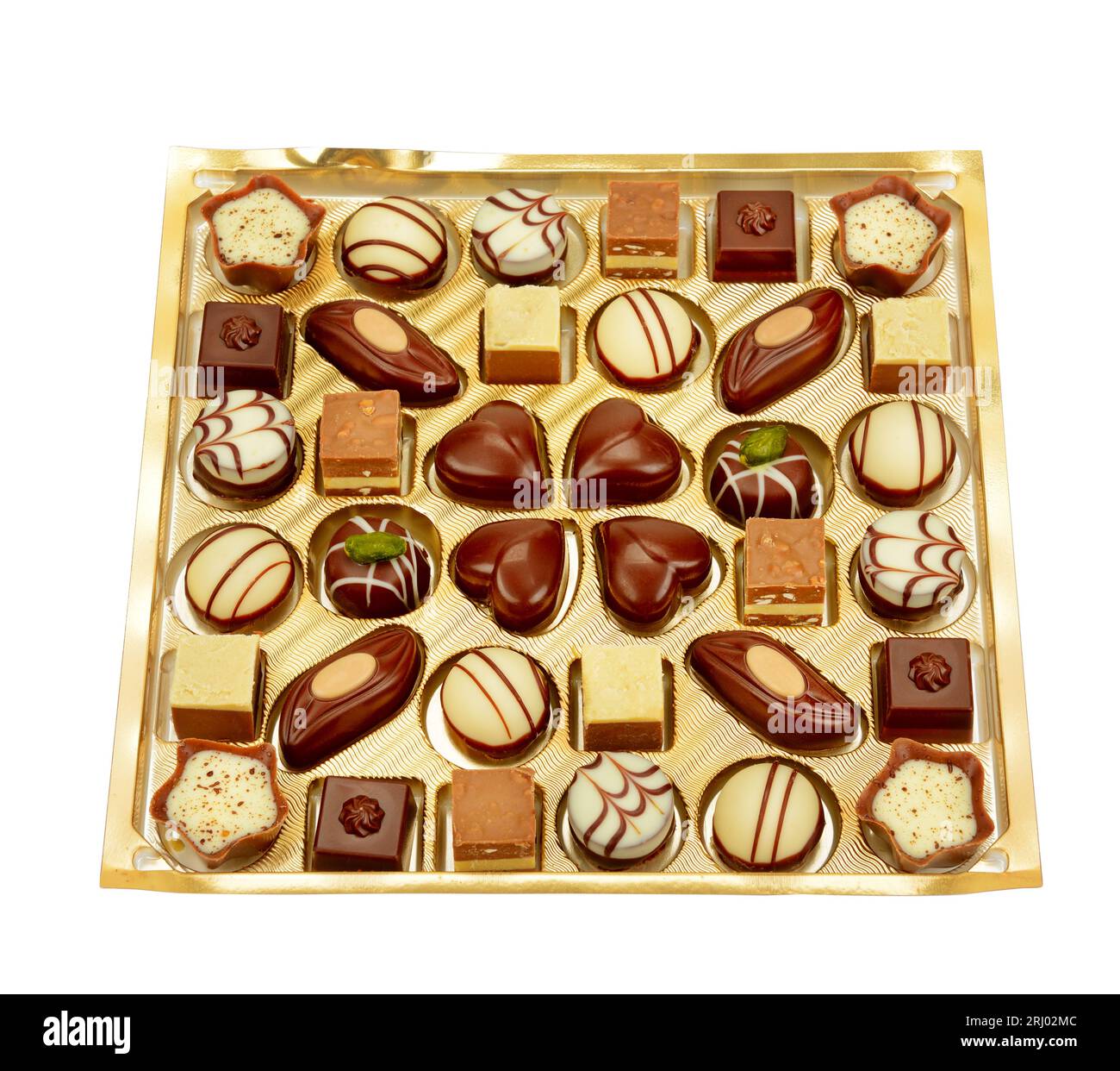 variété de chocolats en boîte isolée sur blanc Banque D'Images