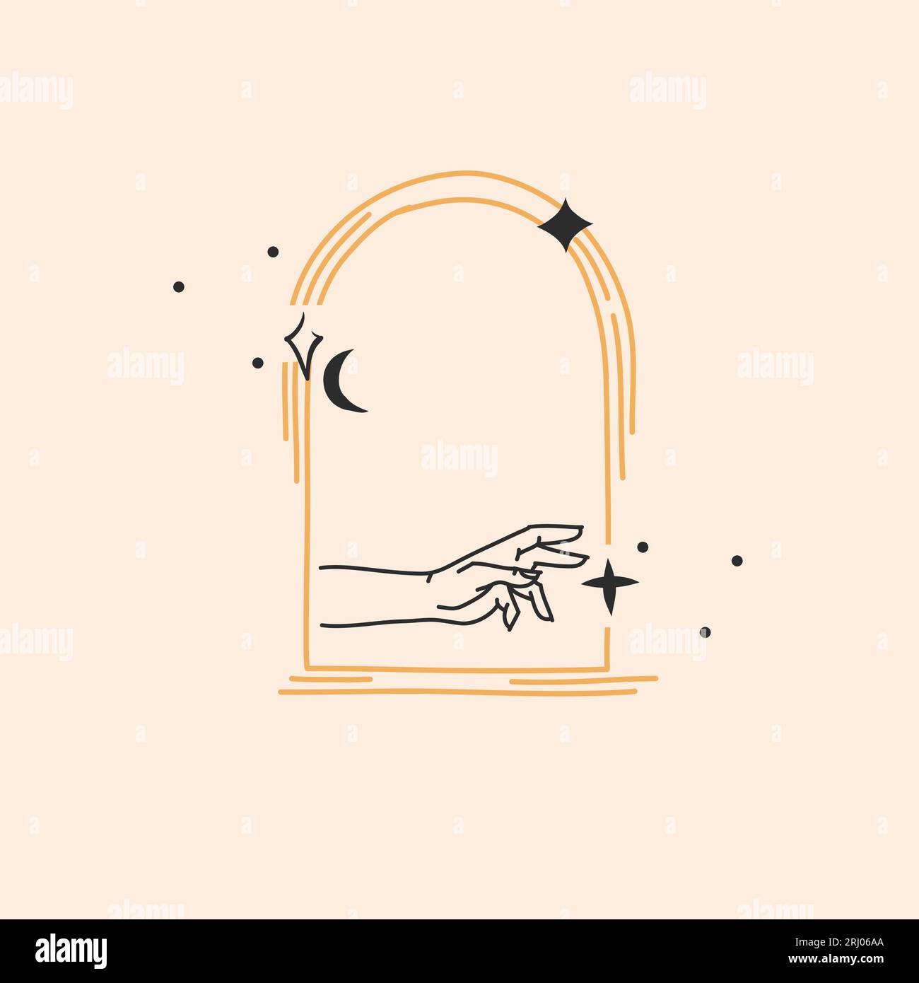 Dessin à la main vecteur résumé stock plat graphique illustration avec élément de logo, astrologie bohème magique minimaliste emblème de ligne arc portail avec Illustration de Vecteur