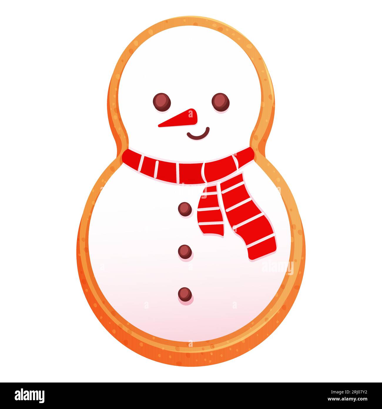 Personnage de bonhomme de neige mignon en pain d'épice avec décoration de glaçage, dessert de saison, cookie dans le style de bande dessinée isolé sur fond blanc. Illustration vectorielle Illustration de Vecteur