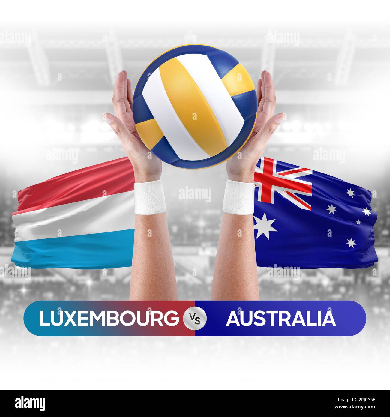 Concept de compétition de match de volley-ball des équipes nationales de Luxembourg vs Australie. Banque D'Images