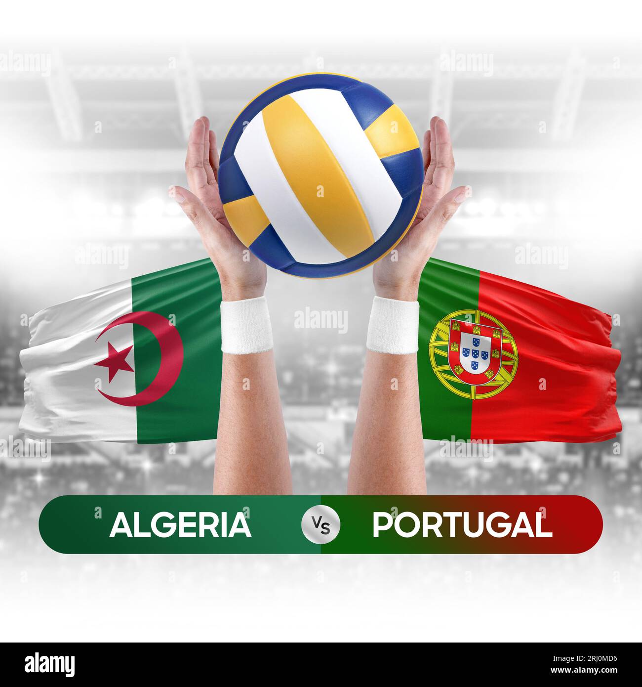 Concept de compétition de match de volley-ball des équipes nationales Algérie vs Portugal. Banque D'Images