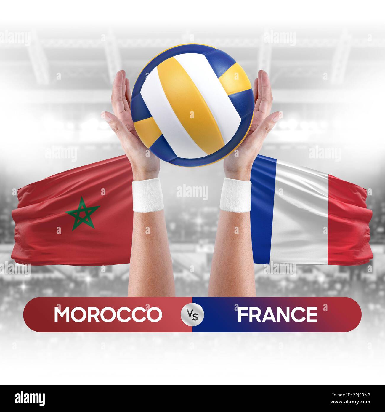 Concept de compétition de match de volley-ball des équipes nationales Maroc vs France. Banque D'Images
