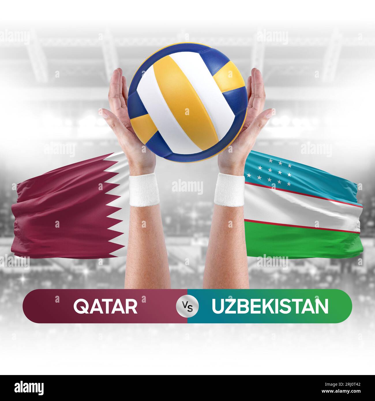 Qatar vs Ouzbékistan équipe nationale de volley-ball concept de compétition de match de volley-ball. Banque D'Images