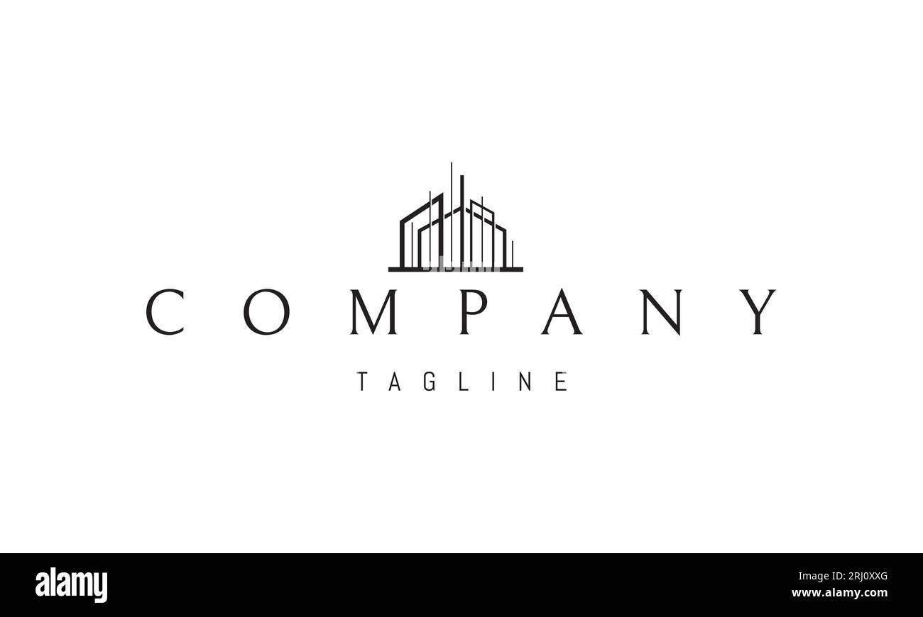 Logo vectoriel sur lequel une image abstraite d'un complexe de bâtiments modernes dans un style linéaire. Illustration de Vecteur