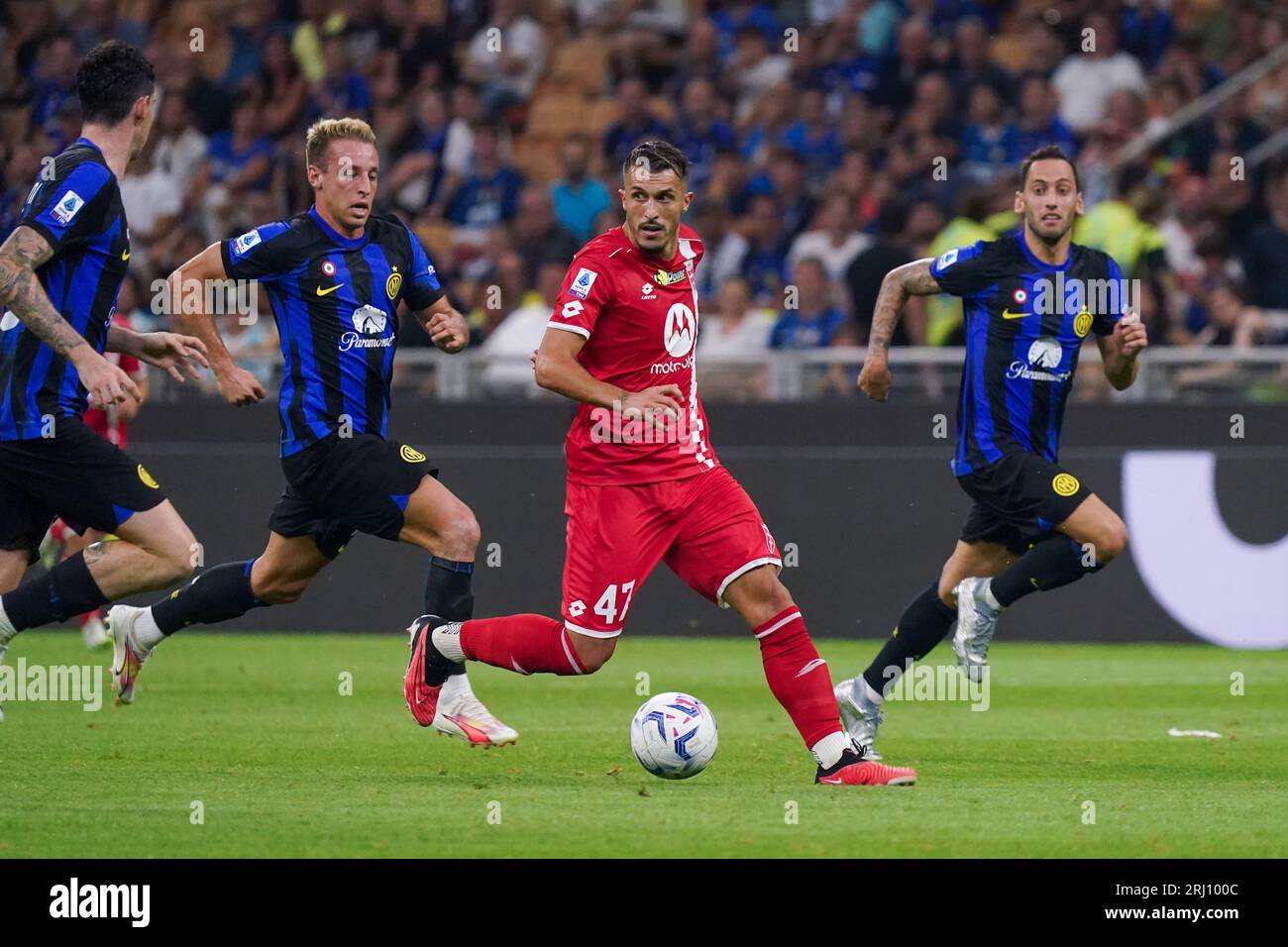 Milan, Italie. 19 août 2023. Dany Mota (#47 AC Monza), lors du FC Internazionale contre AC Monza, Serie A, au stade Giuseppe Meazza. Crédit : Alessio Morgese / Emage Banque D'Images