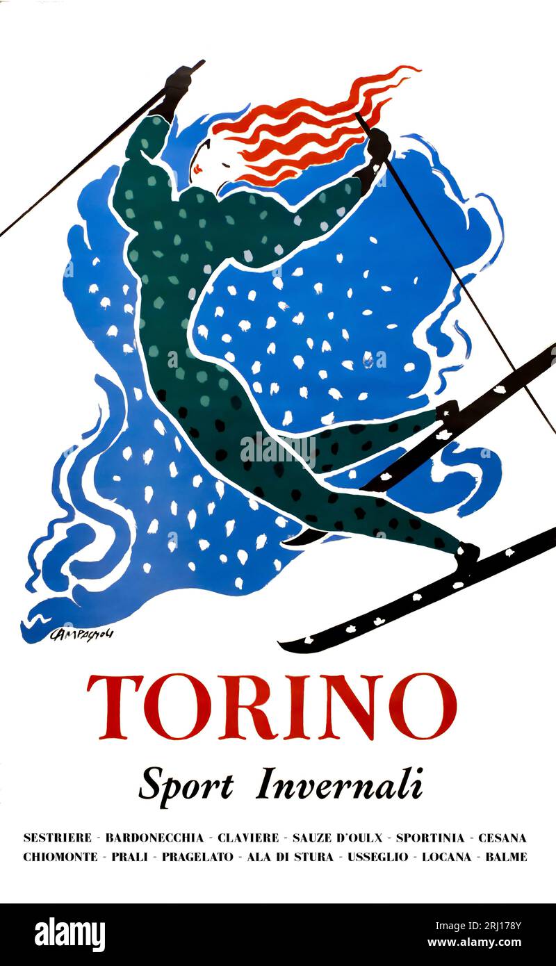 Affiche Turin Winter Sports Italy de 1950 par Campagnoli Banque D'Images