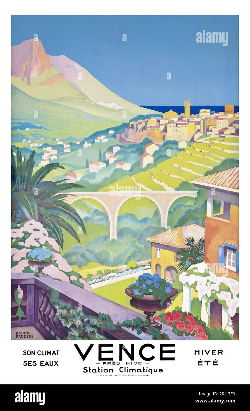 1930 Vence, Provence, France, affiche de voyage de Roger broders Banque D'Images