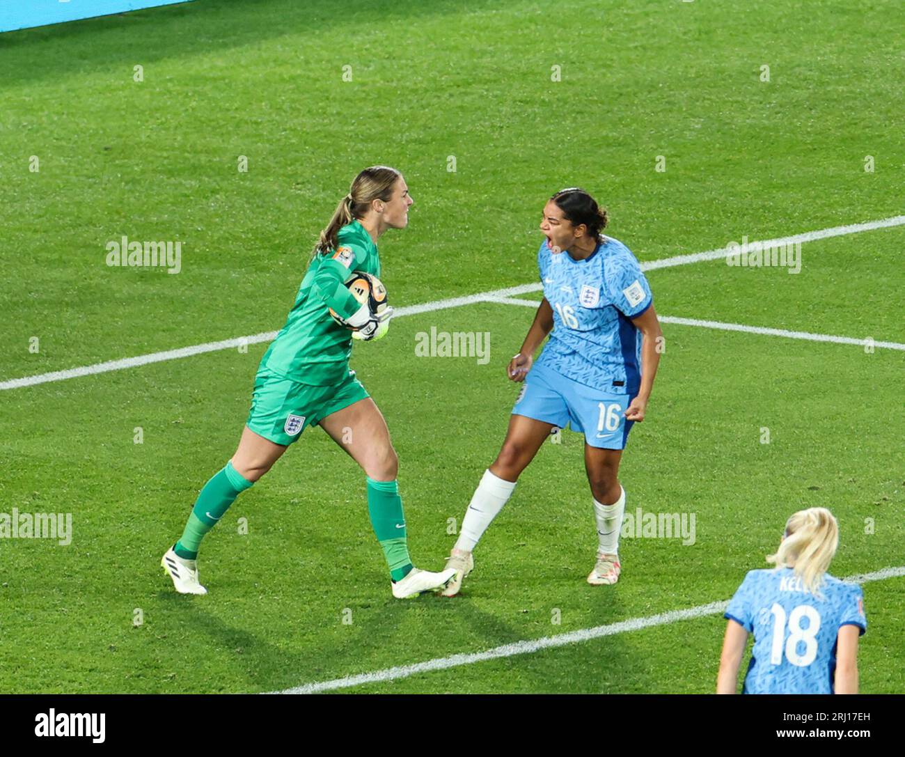 Sydney, Australie. 20 août 2023. La gardienne anglaise Mary Earps (L) réagit lors de la finale entre l'Espagne et l'Angleterre à la coupe du monde féminine de la FIFA 2023 à Sydney, Australie, le 20 août 2023. Crédit : Ding Ting/Xinhua/Alamy Live News Banque D'Images