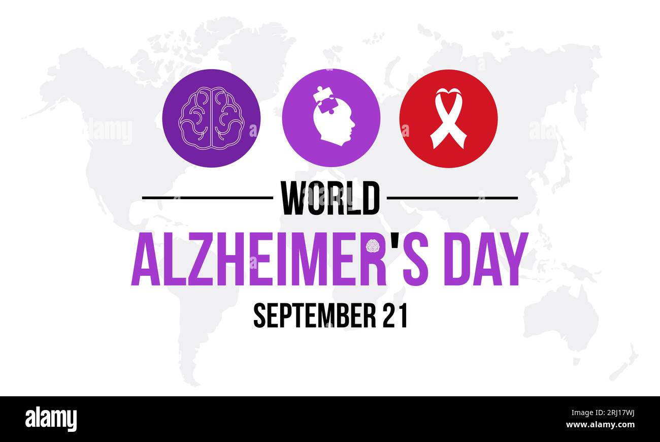 La Journée mondiale de la maladie d'Alzheimer met l'accent sur le plaidoyer, le soutien et la recherche pour les troubles de la mémoire. Modèle de bannière d'illustration vectorielle de promotion de la sensibilisation mondiale. Illustration de Vecteur
